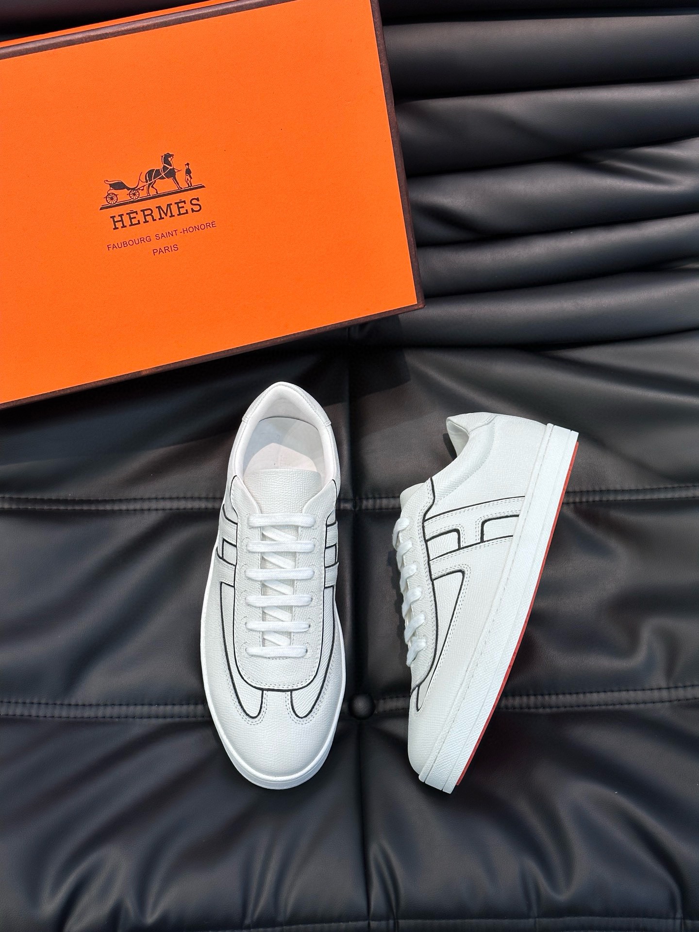 Replica Hermes Boomerang Sneakers In White Epsom Calfskin