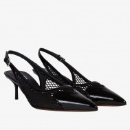 Alaia Le Coeur Slingback Pumps 55mm in Black Mesh and Patent