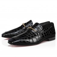 Christian Louboutin Men's MJ Moc Loafers in Black Crocodile Embossed Leather