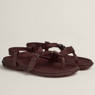 Hermes Inboard Sandals in Burgundy Leather and Ribbon