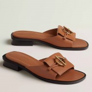 Hermes Women's Isle Sandals in Brown Leather