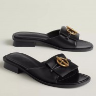 Hermes Women's Isle Sandals in Black Leather