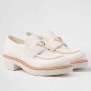 Prada Women's Loafers in White Grained Leather 