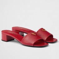Prada Heeled Sandals 35mm in Red Saffiano Leather