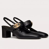 Valentino VLogo Locker Mary-Jane Slingback Pumps 60mm in Black Calfskin