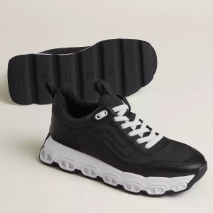 Hermes Men's Impulse Sneakers in Black Fabric and Leather