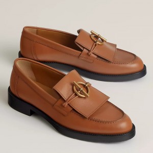 Hermes Women's Impact Loafers in Brown Leather