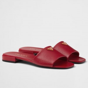 Prada Women's Slides in Red Saffiano Leather