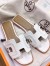 Hermes Oran Slide Sandals In White Leather With Stitched